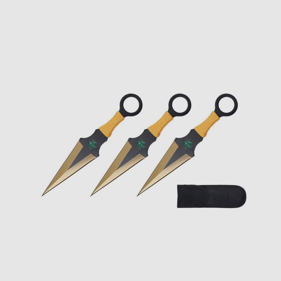 Set di 3 kunai gialli con fodero in nylon