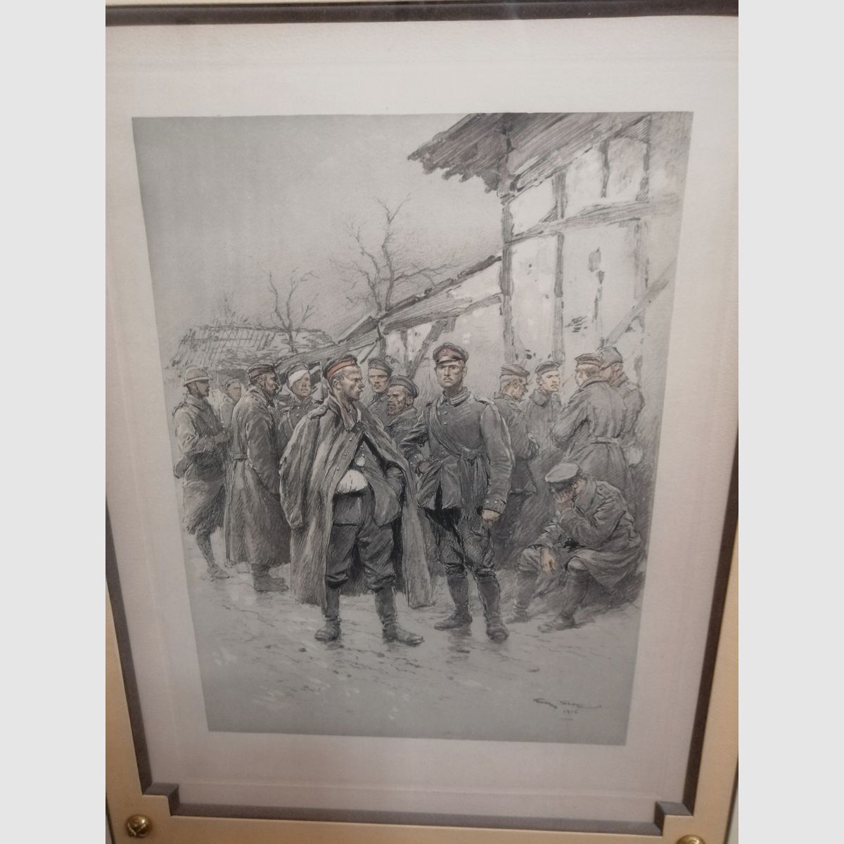 Sehr schöne Gravur von George Scott – Deutsche Gefangene Champagne – Sehr schöner Rahmen im militärischen Thema, Bild 3 von 7