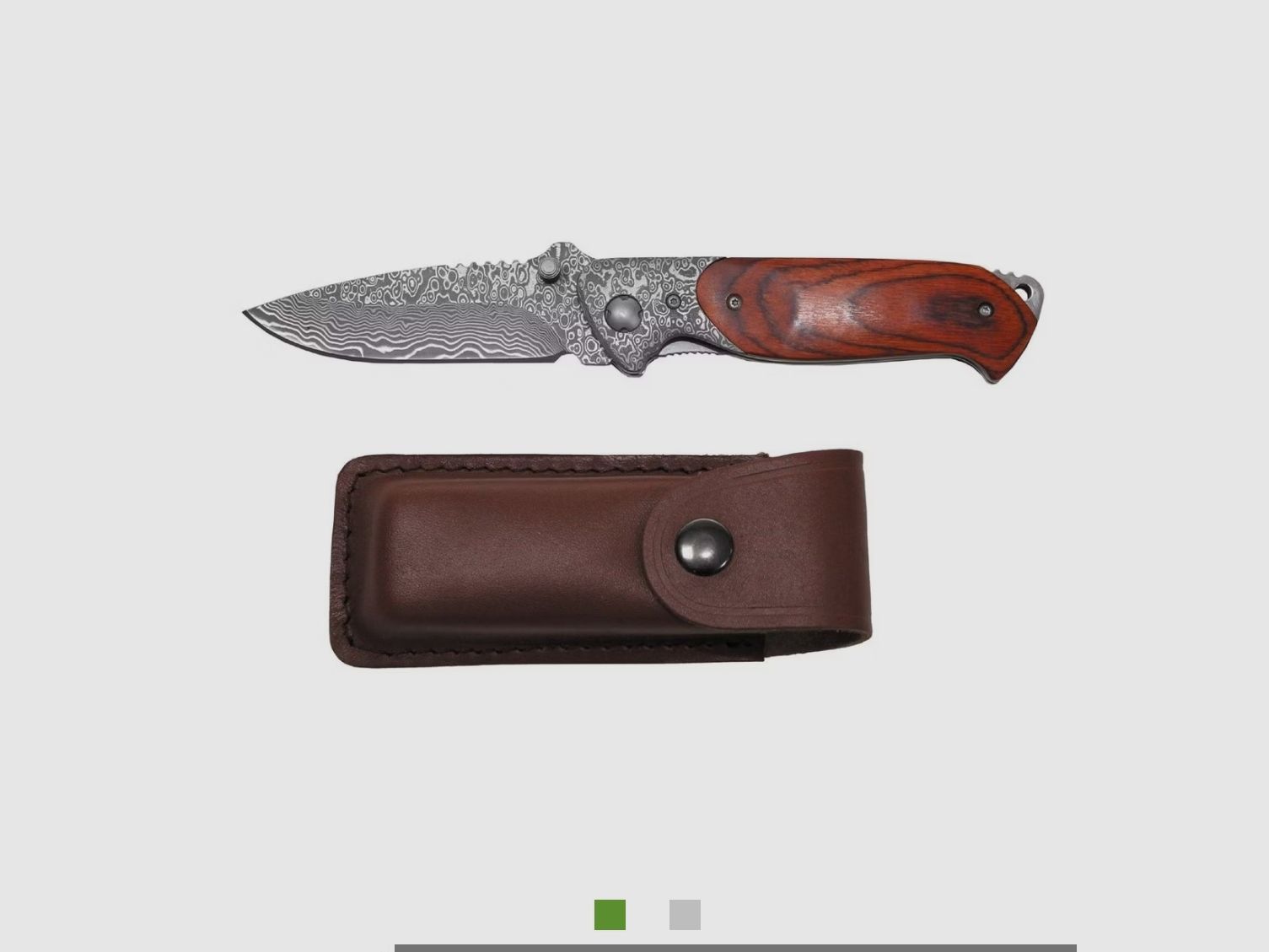 Damastmesser, klappbar, Holzgriff, Lederscheide, Bild 2 von 5