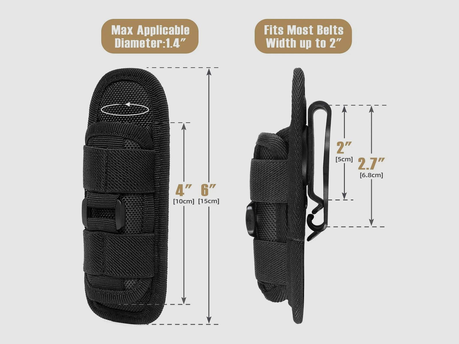 Taktisches Taschenlampen-Holster – 360° drehbar, MOLLE-kompatibel & universell einsetzbar