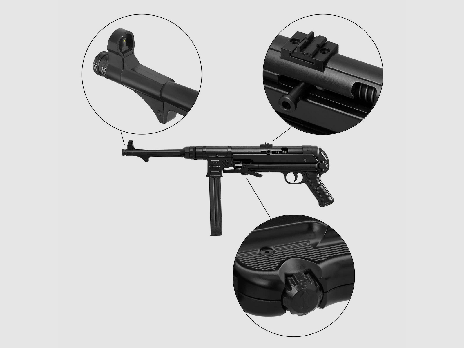 SET GSG MP40  Schreckschuss Maschinenpistole 9 mm P.A.K. (P18) + 50 Platzpatronen 9 mm P.A.K.