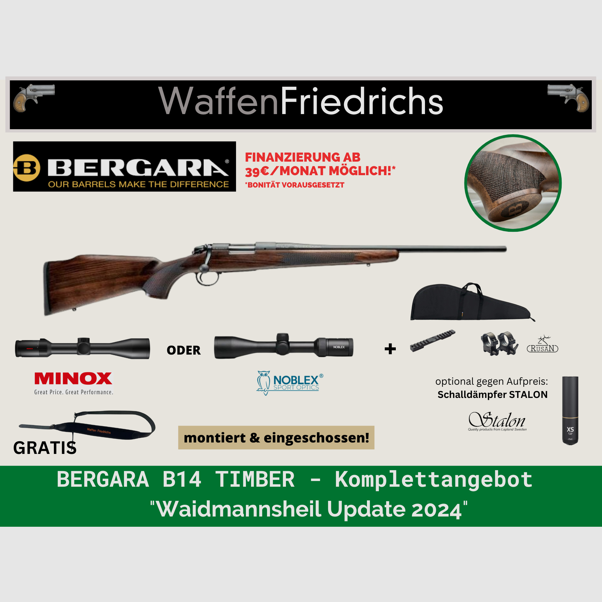 Bergara B14 Timber | "Waidmannsheil" Actualización 2024 Conjunto completo de cazadores jóvenes - WaffenFriedrichs
