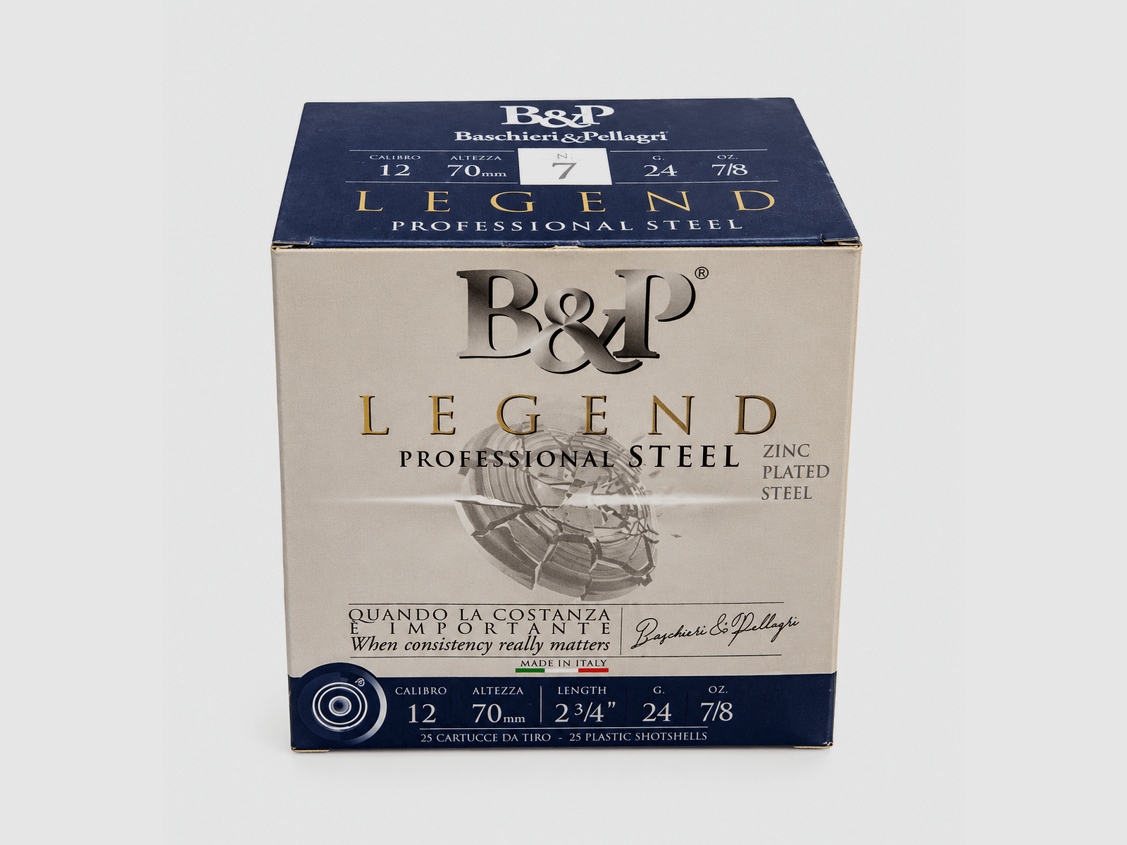 12/70 Baschieri & Pellagri F2 Legend Professional Steel – No. 7 / 2.5mm – 24g – 25 Stk.