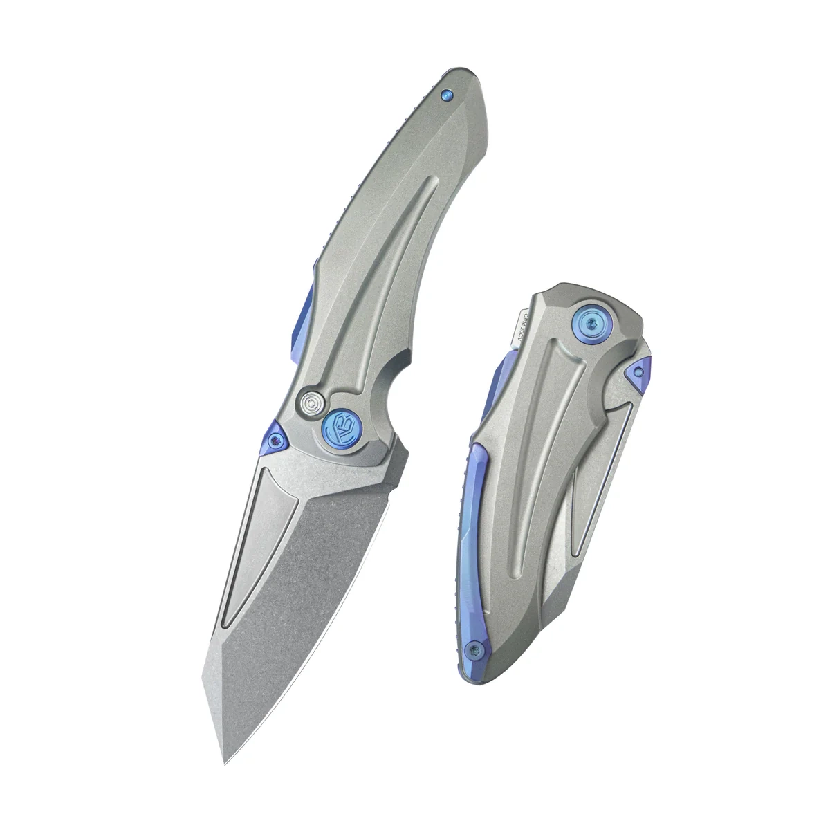 Kubey Sumo Grey Titanium Folding Knife, Stonewashed CPM 20CV by Jake Hoback (KB400A)