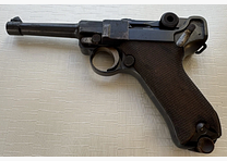 Luger P.08 (DWM 1916) zestaw kompletny z numerem seryjnym: pistolet, magazynek i skórzany kabura