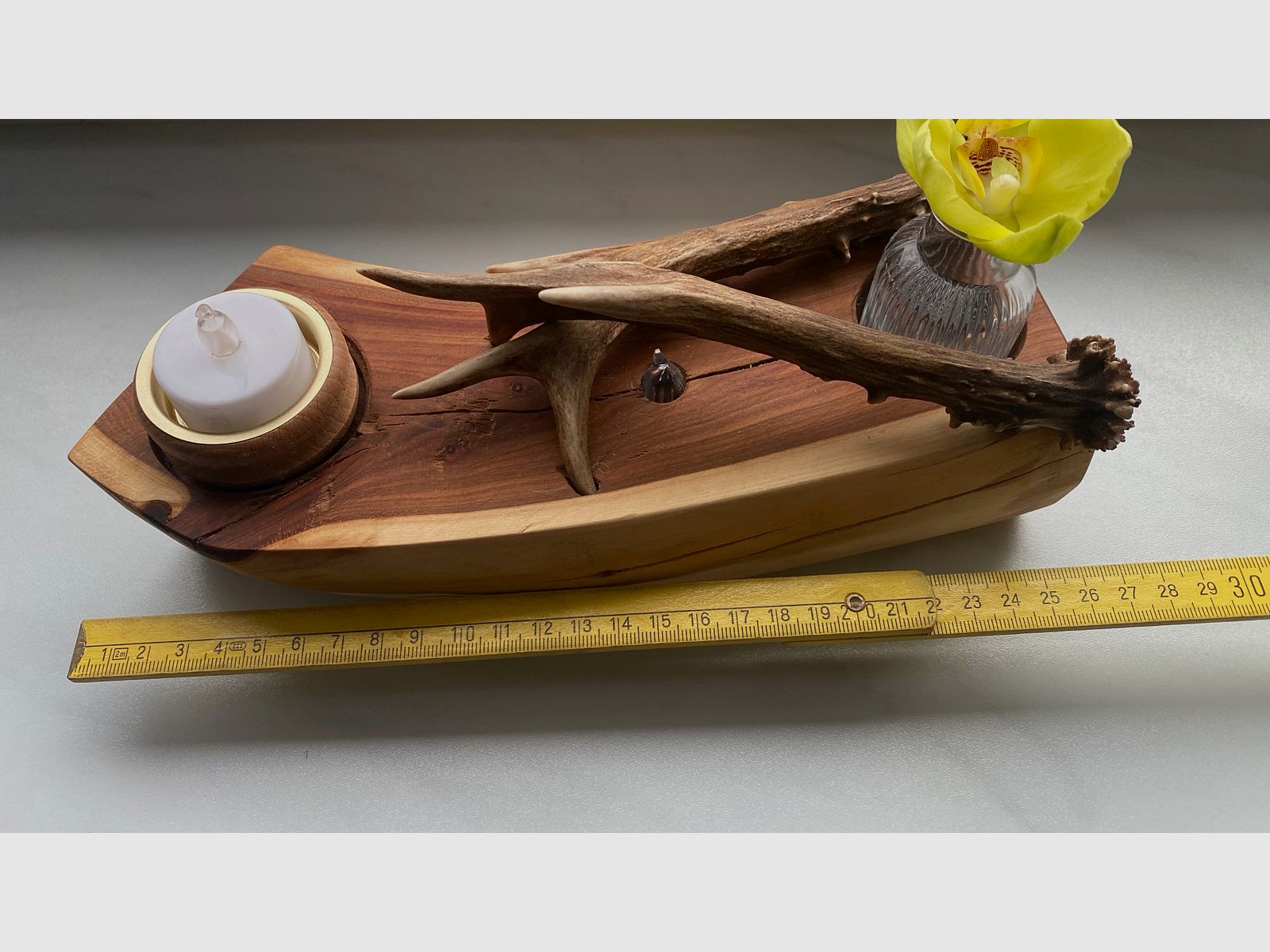 Tischdeko Deko Beleuchtung Vase Geweihstangen Holz