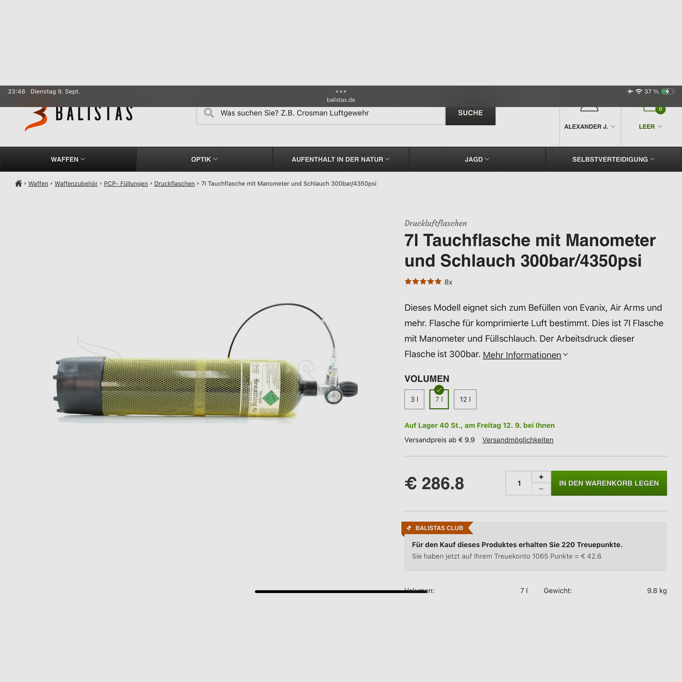 7 Liter 300 bar Tauschflasche paintball, pcp, pressluft