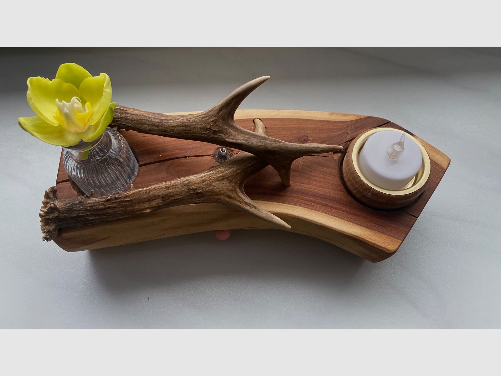 Tischdeko Deko Beleuchtung Vase Geweihstangen Holz