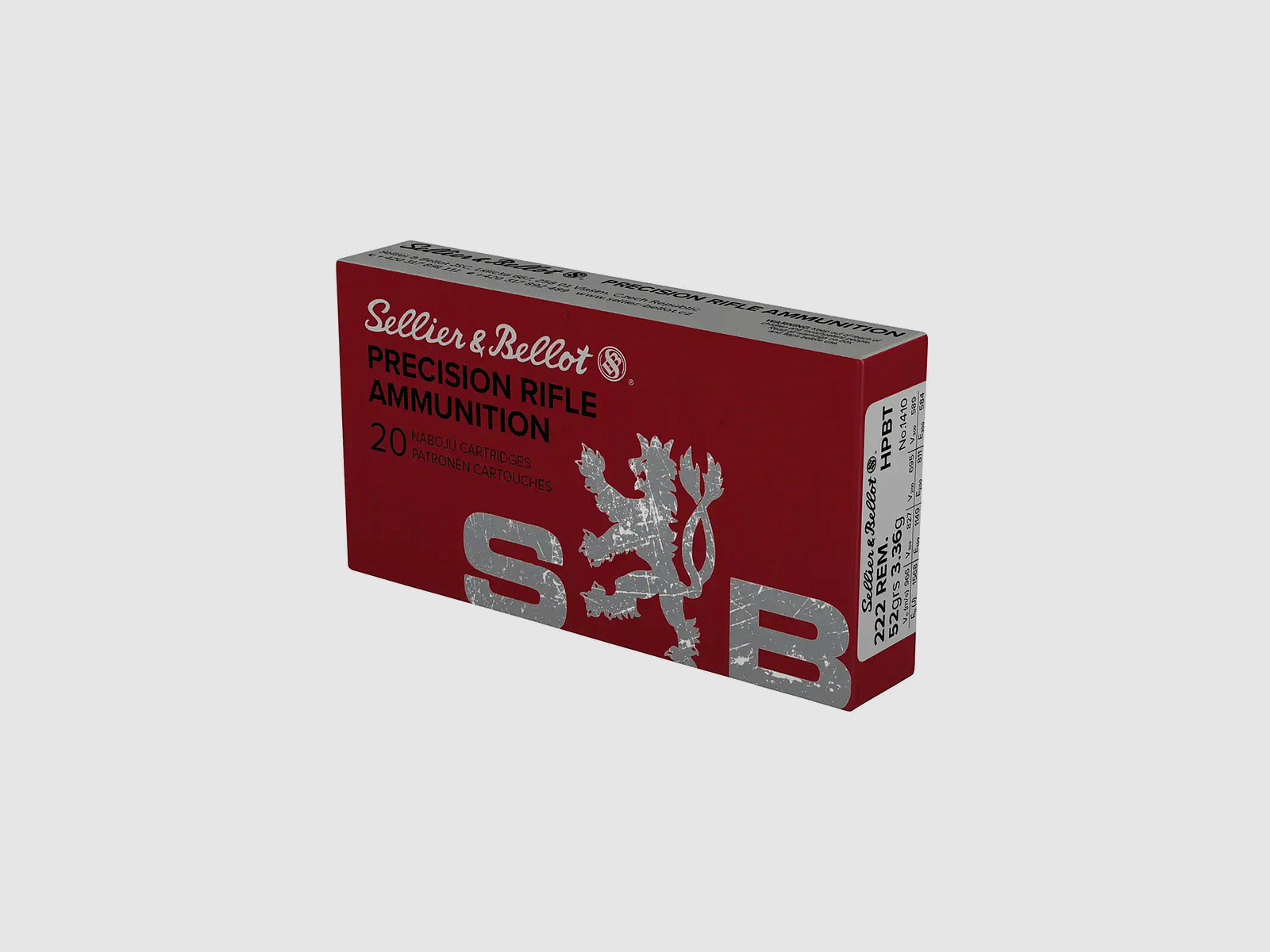 SELLIER & BELLOT – 222 REM. HPBT 52grs 3,36g No. 2886 (20pz)