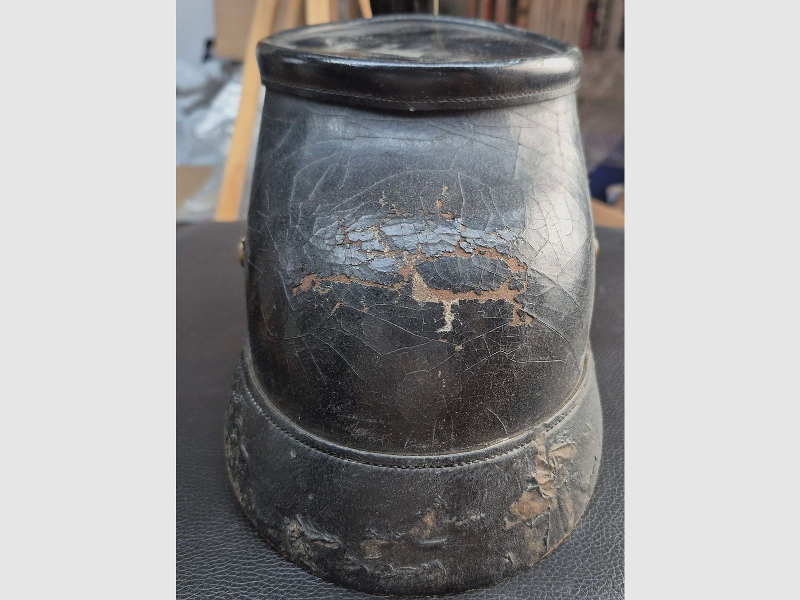 Sehr guter Schako des preußischen Jägers – Modell 1895 – Stück von 1902 des JB Nr. 8 oder N – 100% original! – Krieg 14-18 – Vollständige Kopfbedeckung – Zu reinigen und nachzufetten, aber BE+ / TBE, Bild 5 von 10