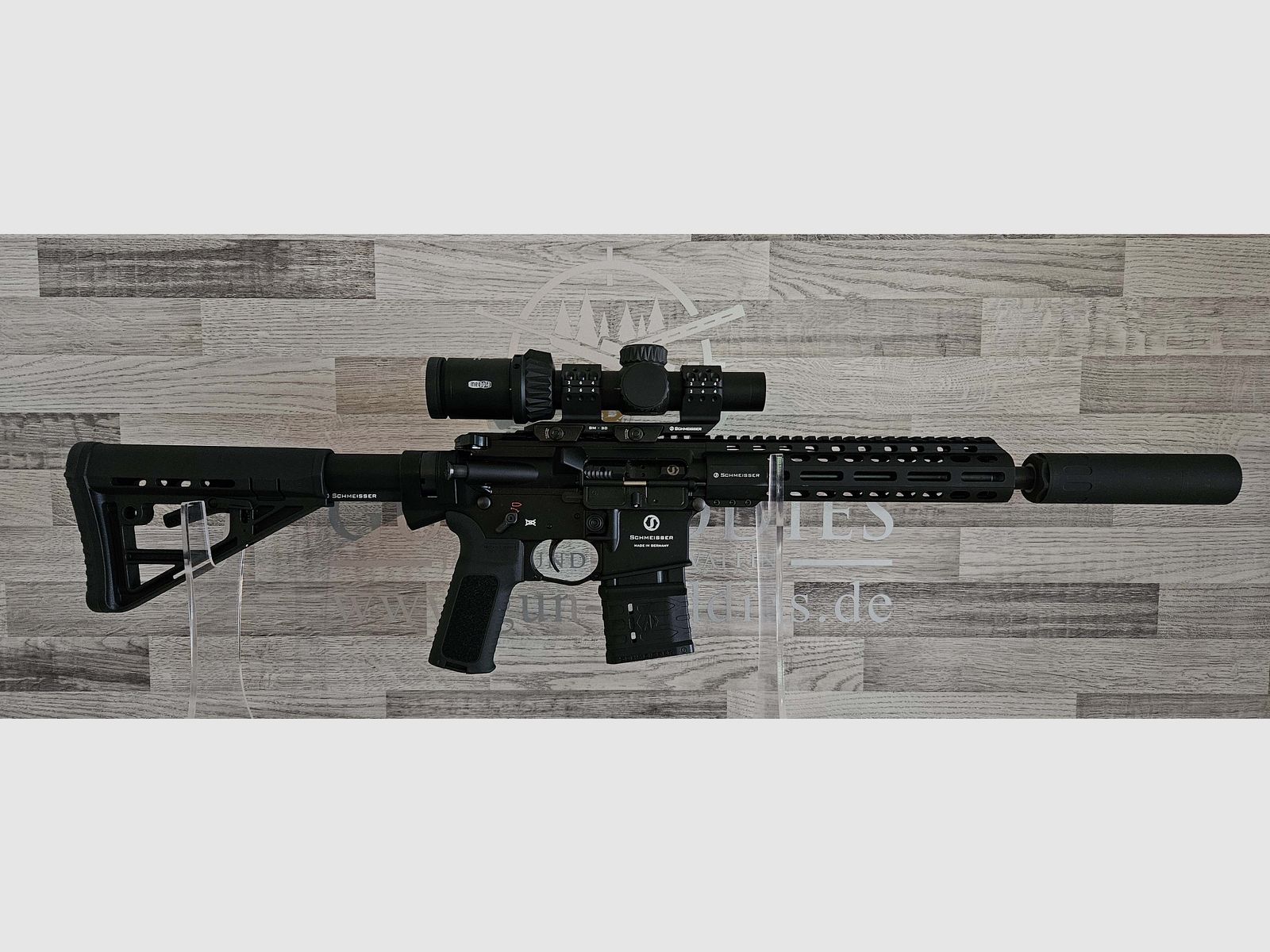 Brand new from the specialist trade - Schmeisser AR15 S4F 10.5" .223Rem - Set with silencer + Meopta scope