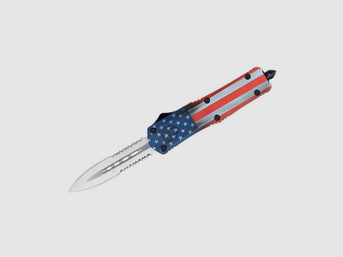 CobraTec Medium FS-3 American Flag OTF Nóż Automatyczny z Ostrzem Sztyletowym i Podwójnym Ząbkowaniem, zdjęcie 10 z 10
