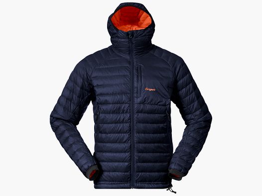 Bergans Vaagaa Light Down Jacket Hood Mannen Marineblauw/Alert Oranje L