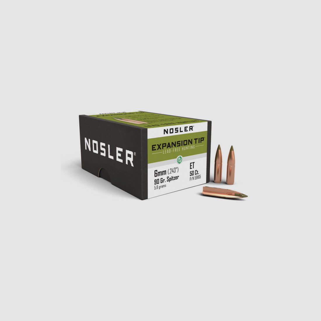 NOSLER E-TIP LEAD-FREE HUNTING BULLETS - 6mm - 90gr.