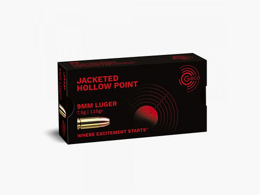 GECO 9MM LUGER JHP / JACKED HOLLOW POINT - 7.45G / 115 GRS. - JHP - 50 ROUNDS