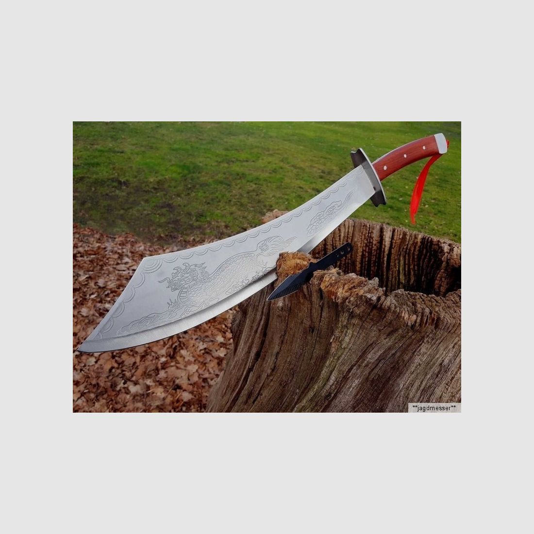 NOUVEAU Couteau de brousse chinois en forme de dragon, tranchant et la lame est double face avec un motif de dragon gravé