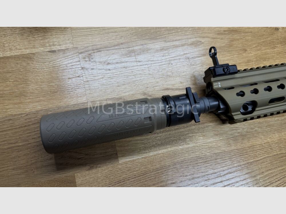 B&T AG Print X RBS I Compact QDN 223 FDE - silenziatore a flusso per soppressore di fiamma con interfaccia NATO / per interfaccia Rotex V o X