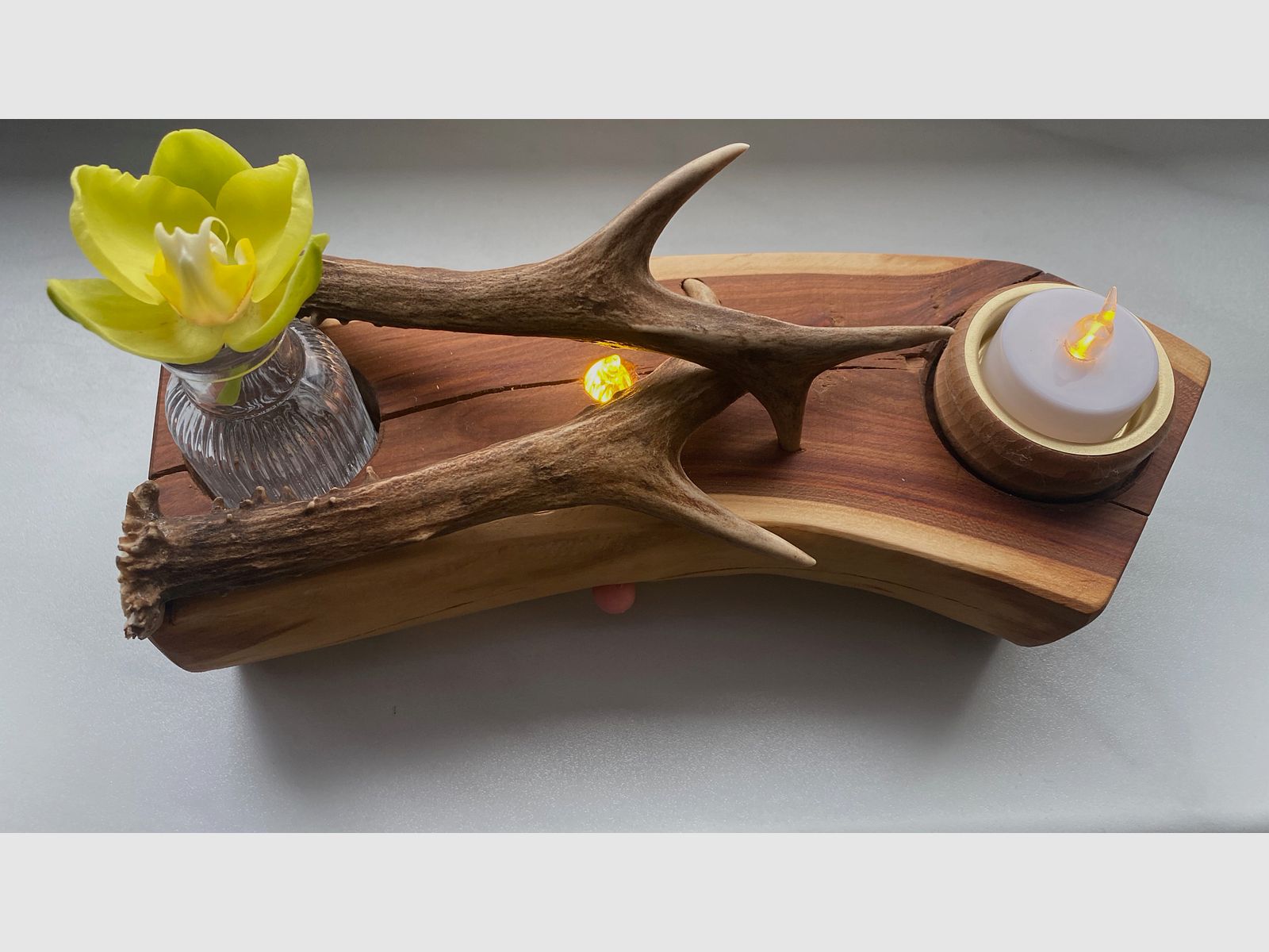 Tischdeko Deko Beleuchtung Vase Geweihstangen Holz