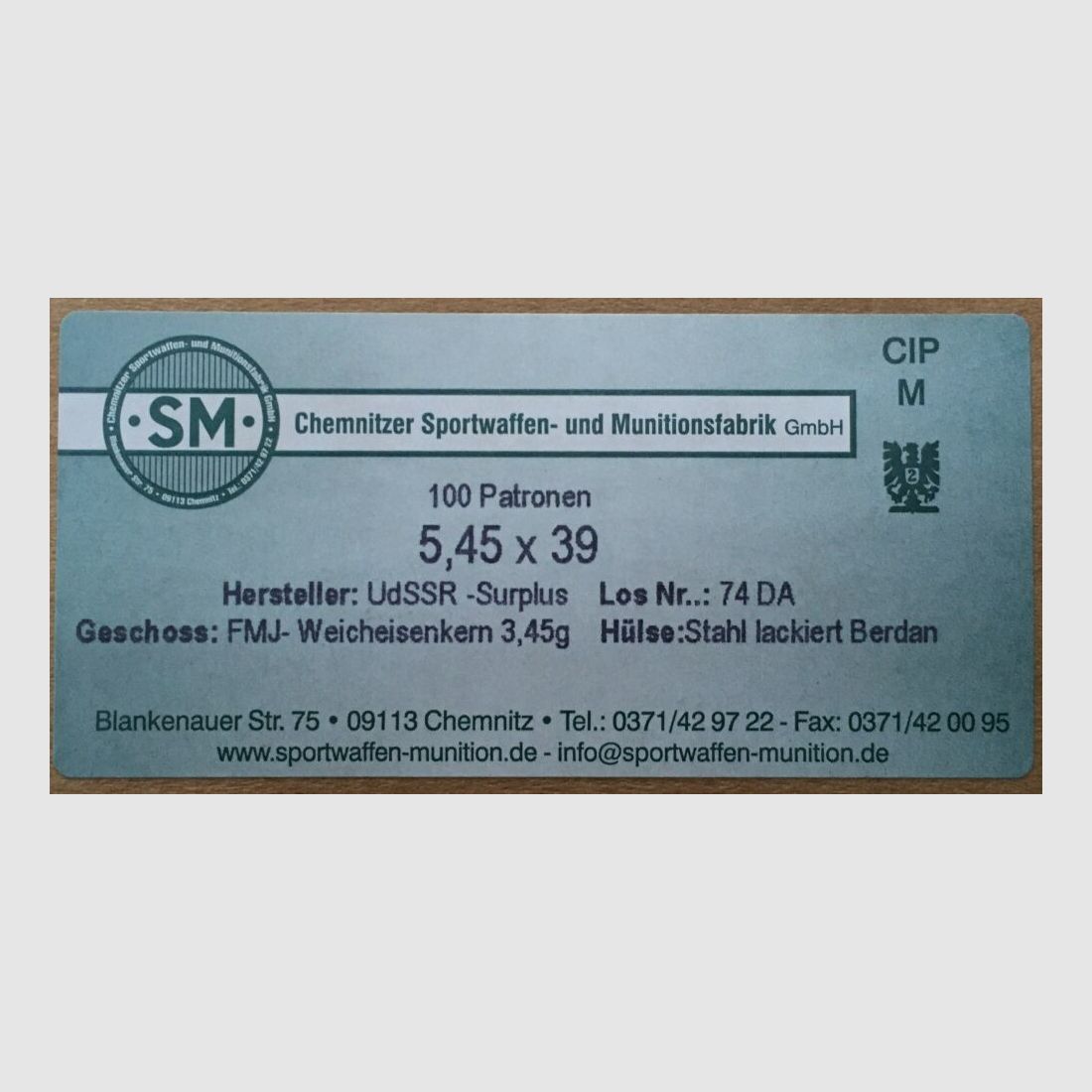 SM 5,45x39 SM FMJ Surplus Munition (3,45g / 53grs) – 100 Stk. lackiert