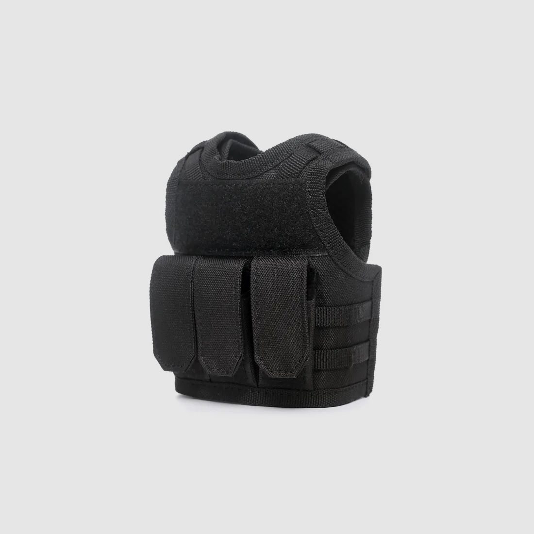 Mini tactical vest with front pockets for beer bottle / wine bottle / thermos bottle - black