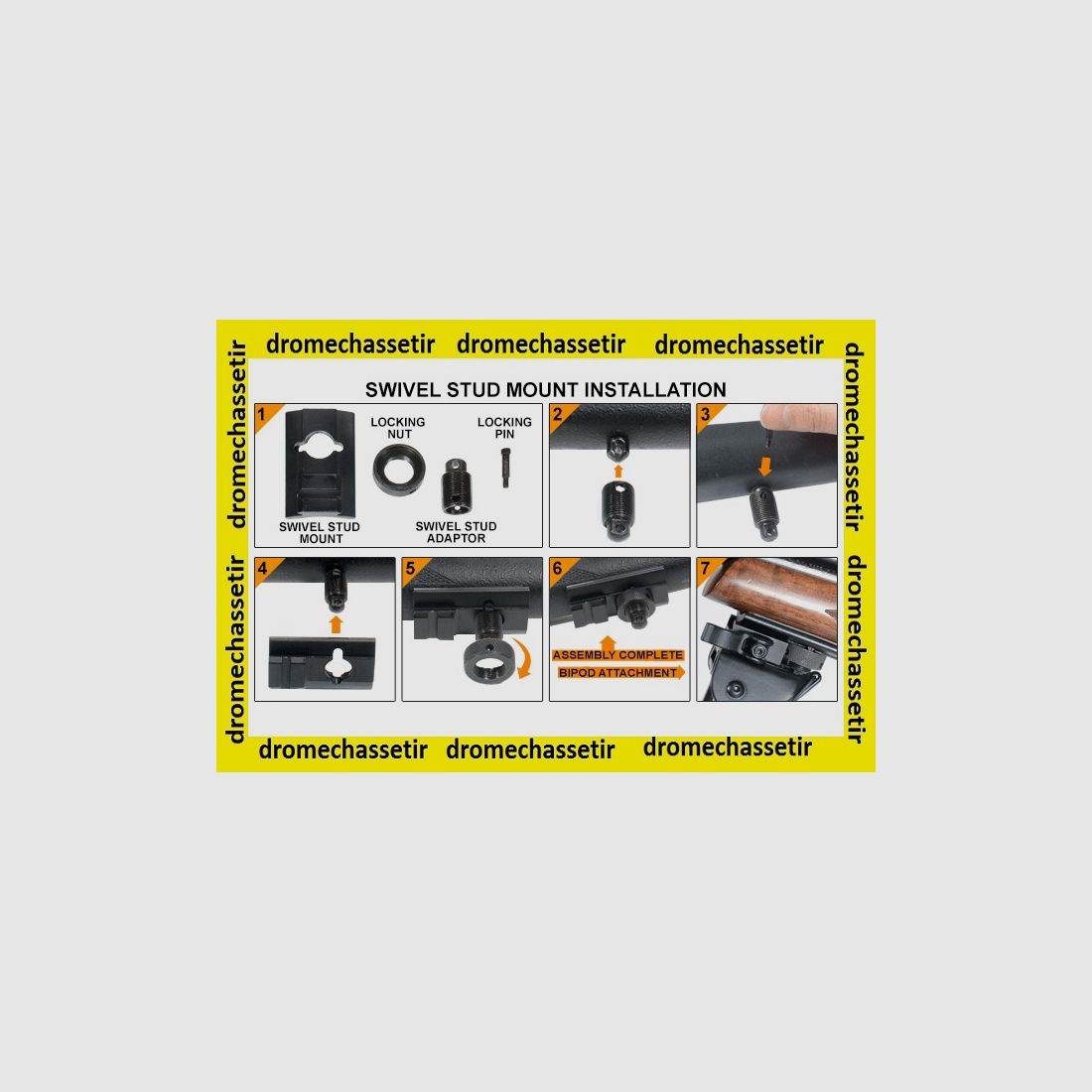 Bipiede UTG con rail Picatinny e attacco per granate, altezza da 15,5 cm a 20,3 cm, piede quadrato, nero, immagine 3 di 3