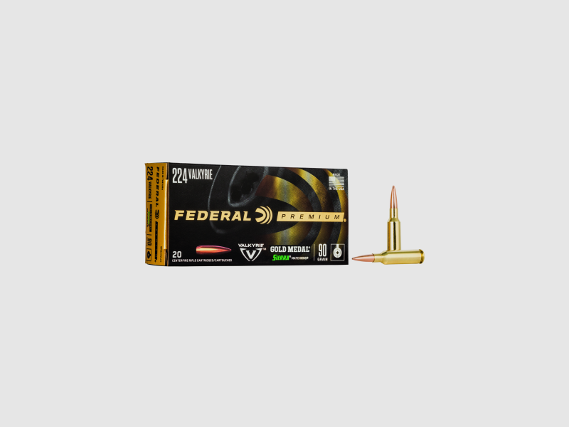 Federal Munizioni per Fucile Gold Medal .224 Valkyrie 5,8 g / 90 gr Sierra Matchking Boat Tail Hollow Point