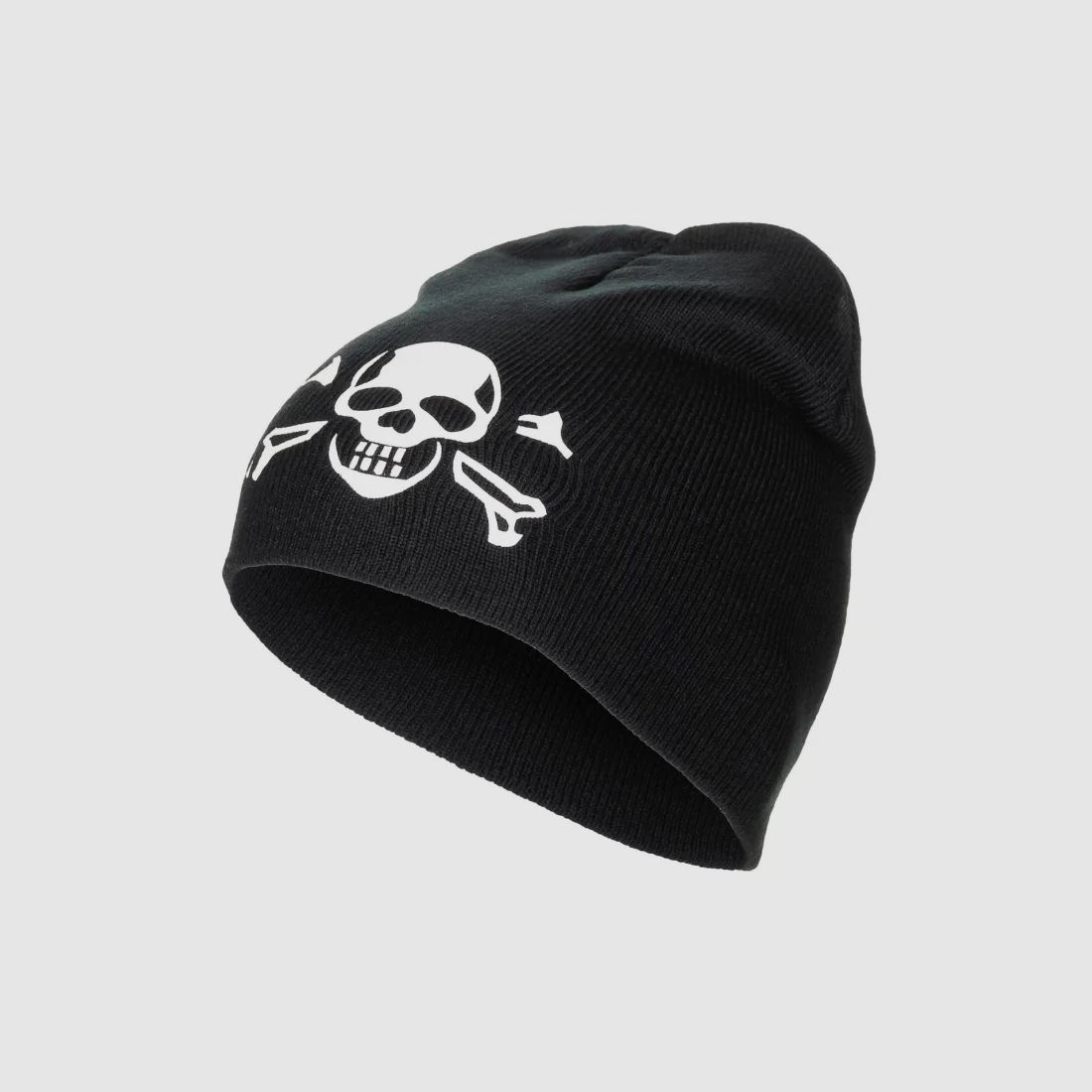 Strickmütze, "Beanie",schwarz, "Totenkopf", fein gestrickt