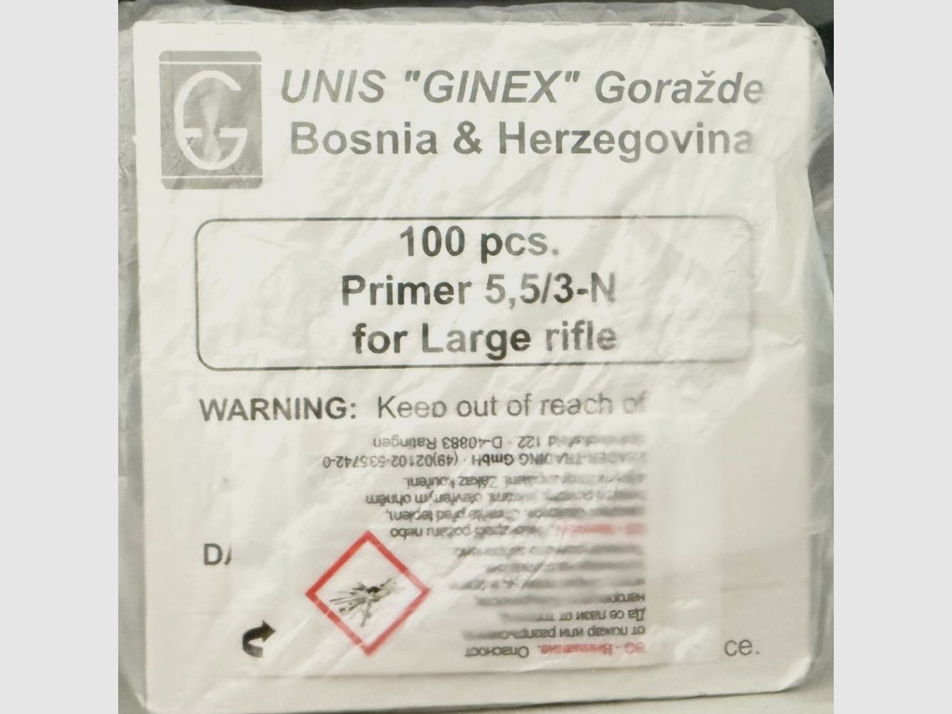 Ginex Large Rifle Primer caps 10 times 100 pieces