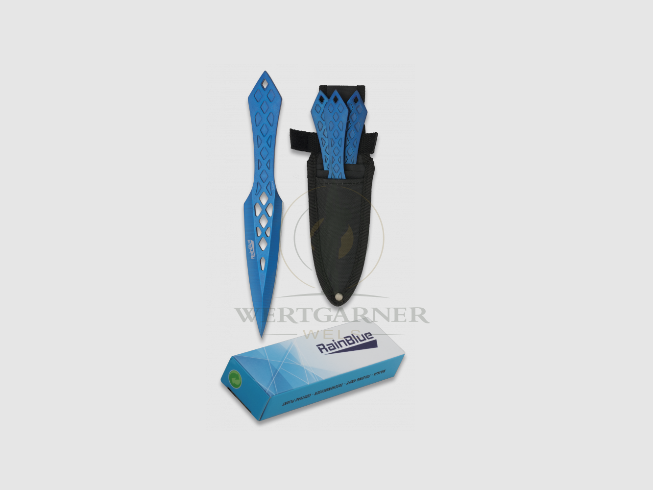 Set 3 Werfer Regenblau mit Scheide