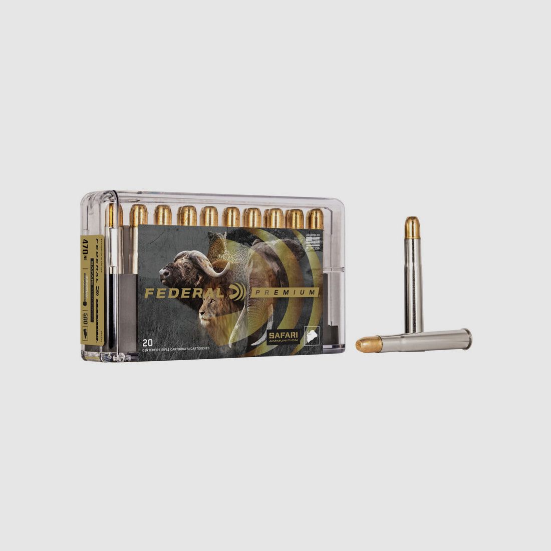 Federal Premium Safari Trophy Bonded Sledgehammer Solid .470 NE 500GR bonded FN 20 cartridges