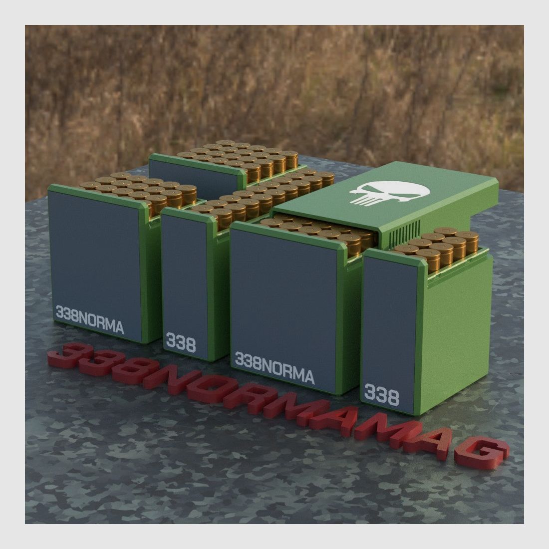 Filamelt Munitionsbox / Ammo Box .338 Norma Magnum – Patronenbox für 50 Schuss, Made in Germany