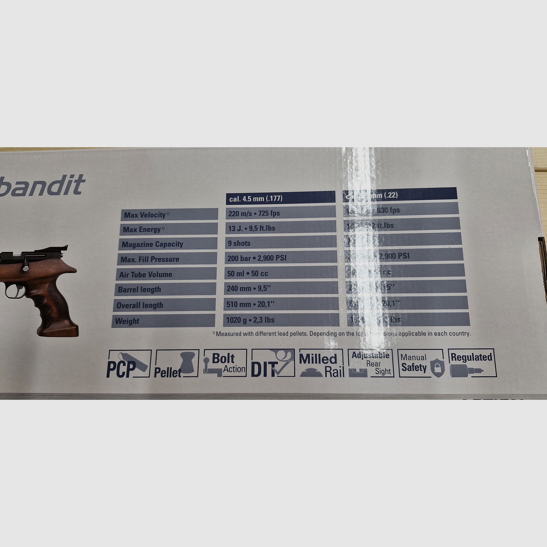 Pistola de aire comprimido Diana Bandit, aire comprimido, cargador, silenciador - con bomba de aire, soporte, diabolo de 4,5 mm, soporte, accesorios