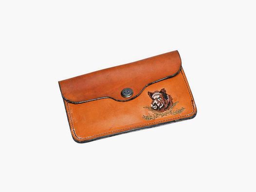 Wild boar embroidered cowhide cartridge pouch