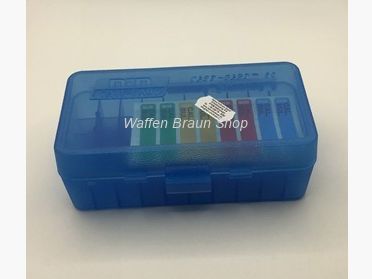 MTM Munitionsbox mit Klappdeckel 50RDS .41/.44/.45 Transparent Blau