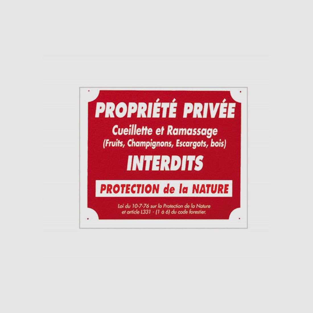 Schild ''Privatbesitz Ernte...'' 30 x 25 cm. Aluminium