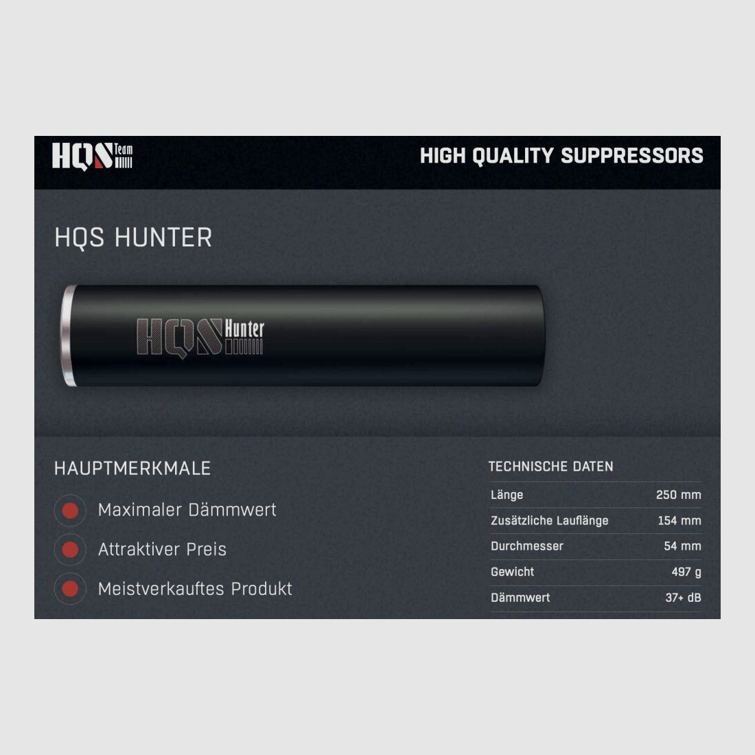HQS Schalldämpfer HUNTER Kaliber max. 7,62mm/.30 inklusive Adapter Ohne