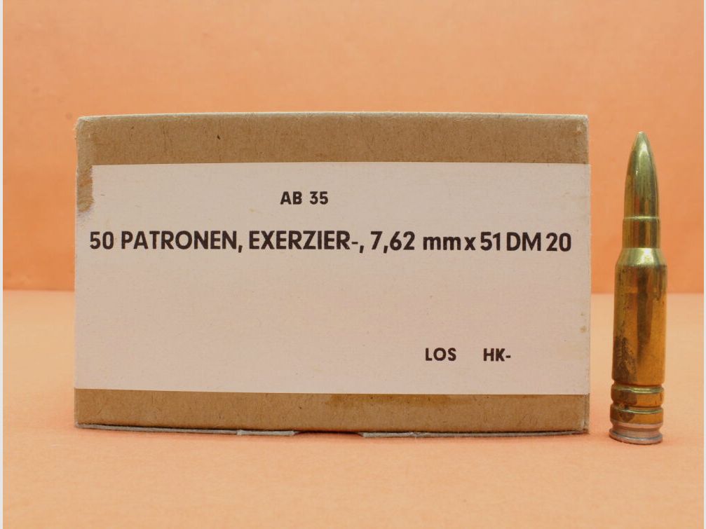 BUND Surplus Deko-/Sammlermunition .308Win Exerzierpatrone 7,62x51 BUND/ BGS 50 Stück in Originalverpackung
