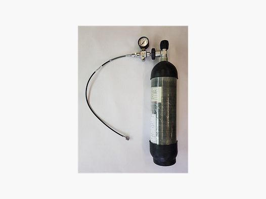 Persluchtfles 2 liter carbon met manometer en slang