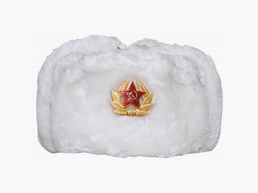 Russische Fellmtze, wei, mit Abzeichen