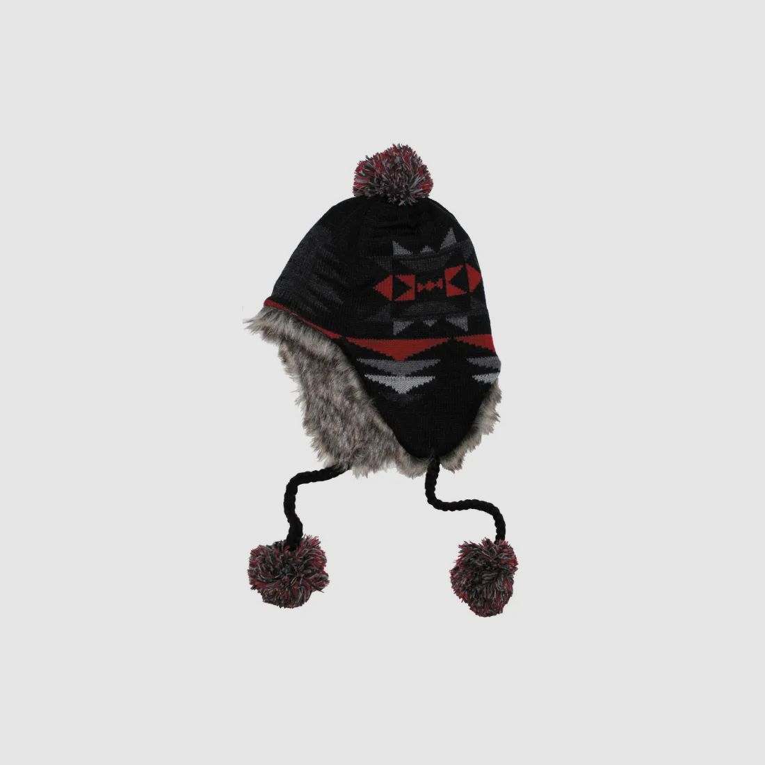 Mütze "Peru Ica", mit Fell, schwarz/rot