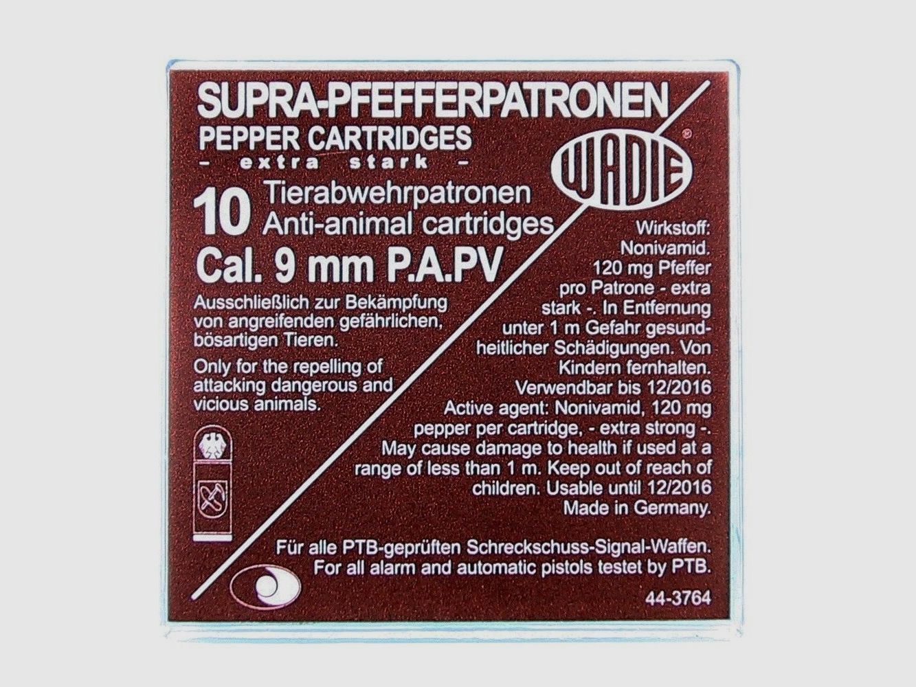Wadie Supra Pfefferpatronen 9 mm P.A. PV / 120 mg NV