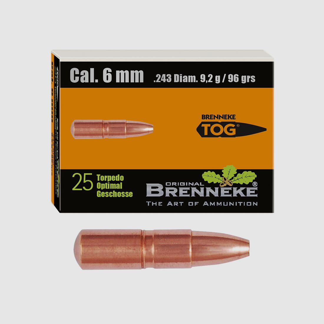 Brenneke Geschoss 6mm (.243) TOG 6,2g / 96grs 25 Stück