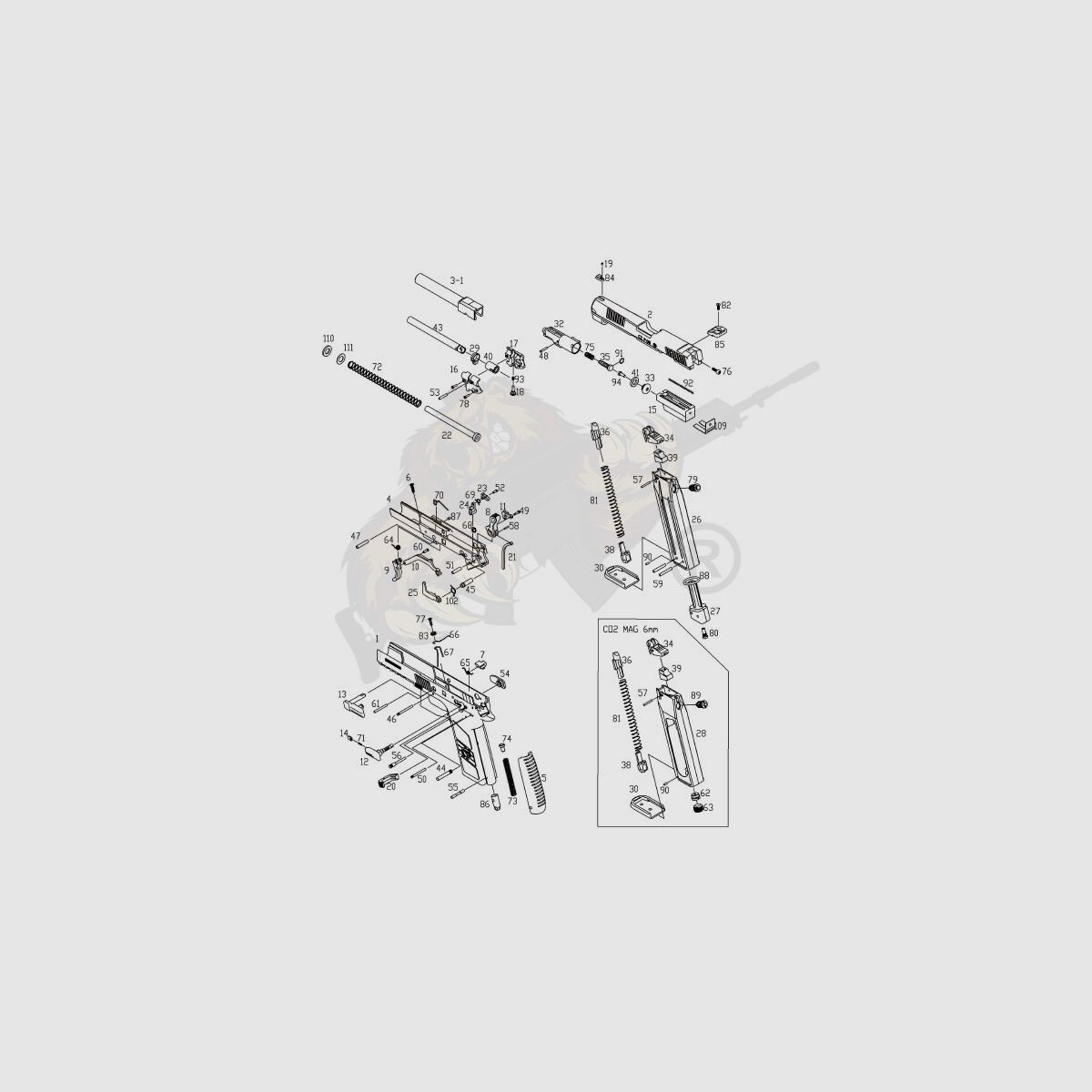 Parti per Slide Stop (parte P-09 #14,71) per KJ Works CZ P-09