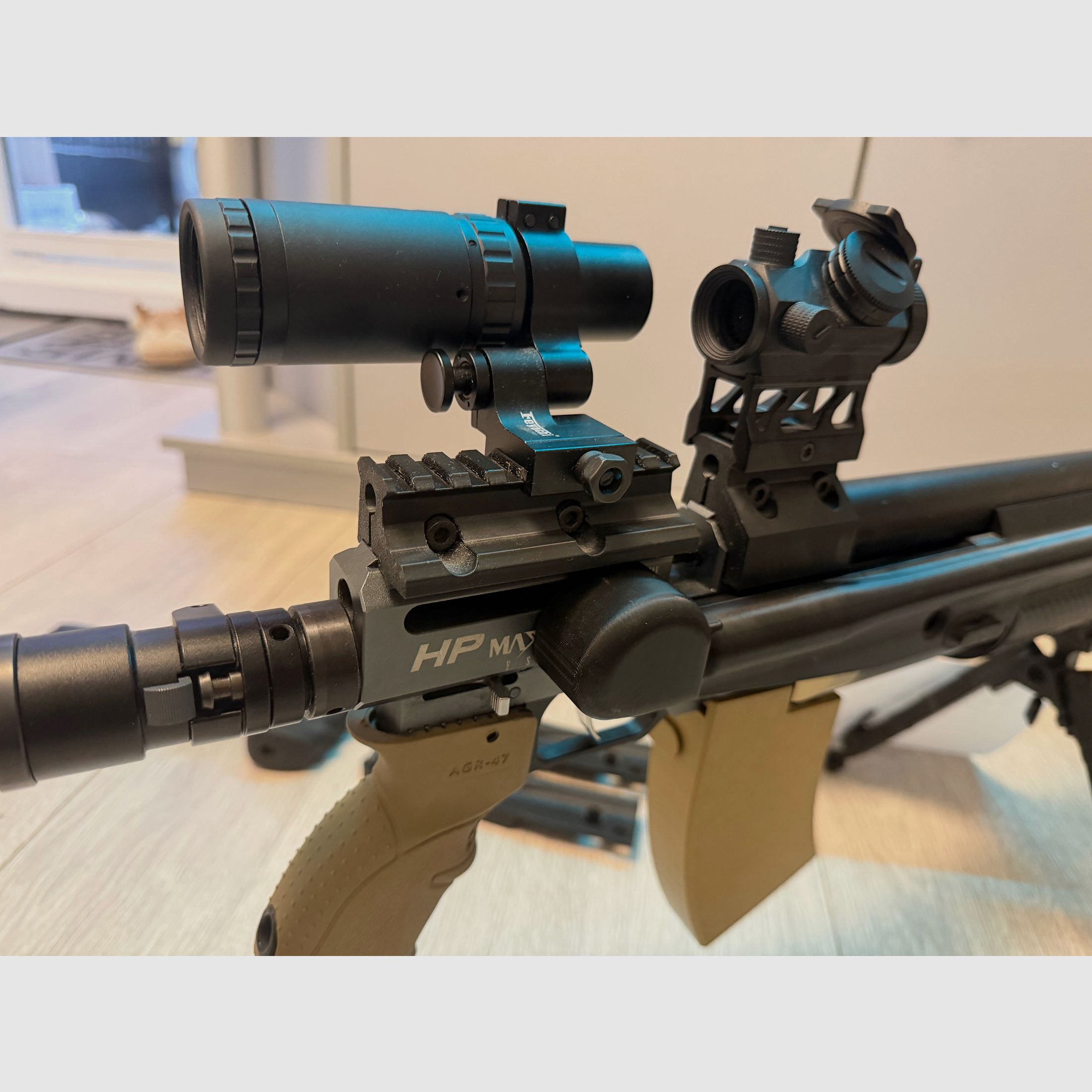 AEA HP-Max MK 1 Kal. .35 9mm F-luchtgeweer pompactie, RED-DOT en opvouwbare vergroting 1-5x (vergroter), tactisch, FAB-schaft, Donny FL, bipod tactisch