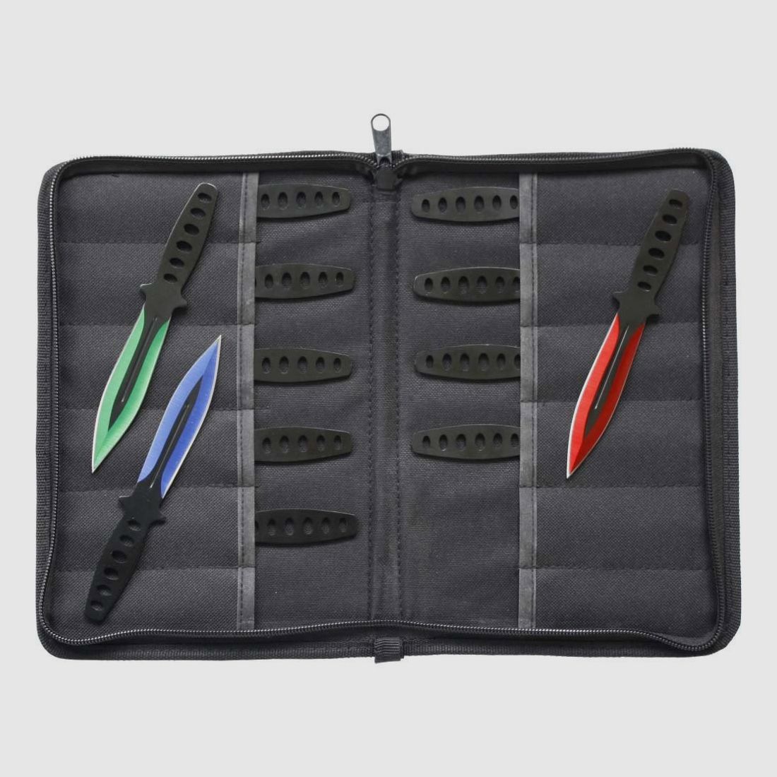 Wurfmesser Kunai Set Zombi blau, rot und grün