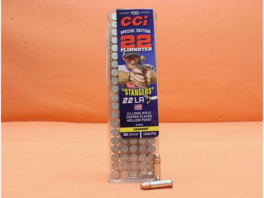 CCI. Patrone .22lr CCI 32grs HP (50100CC) Stangers HS VE 100 Patronen (HV: 1640fps) copper plated/ 2,6g Blei-Hohlspitz verkupfert