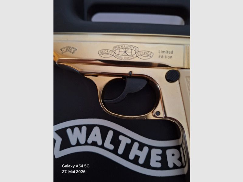 WALTHER PP cal 9mm PAK dorado con certificado