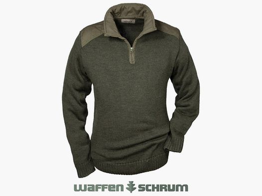 Hubertus Pullover Stehkragen m. Besatz Oliv-Braun