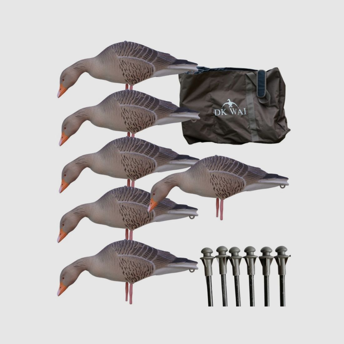 DK WAI Supreme Lightweight – Graugans (Set mit 6× fressenden Gänsen inkl. Lockvogeltasche), Bild 1 von 4
