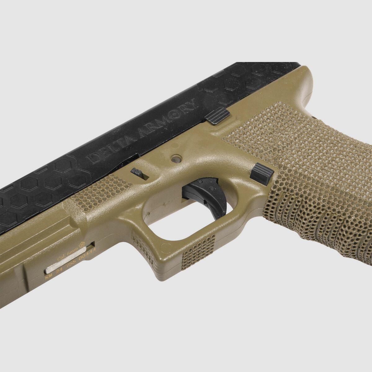 P03 GBB Airsoft Pistol with Grip Stippling in Olive | Delta Armory